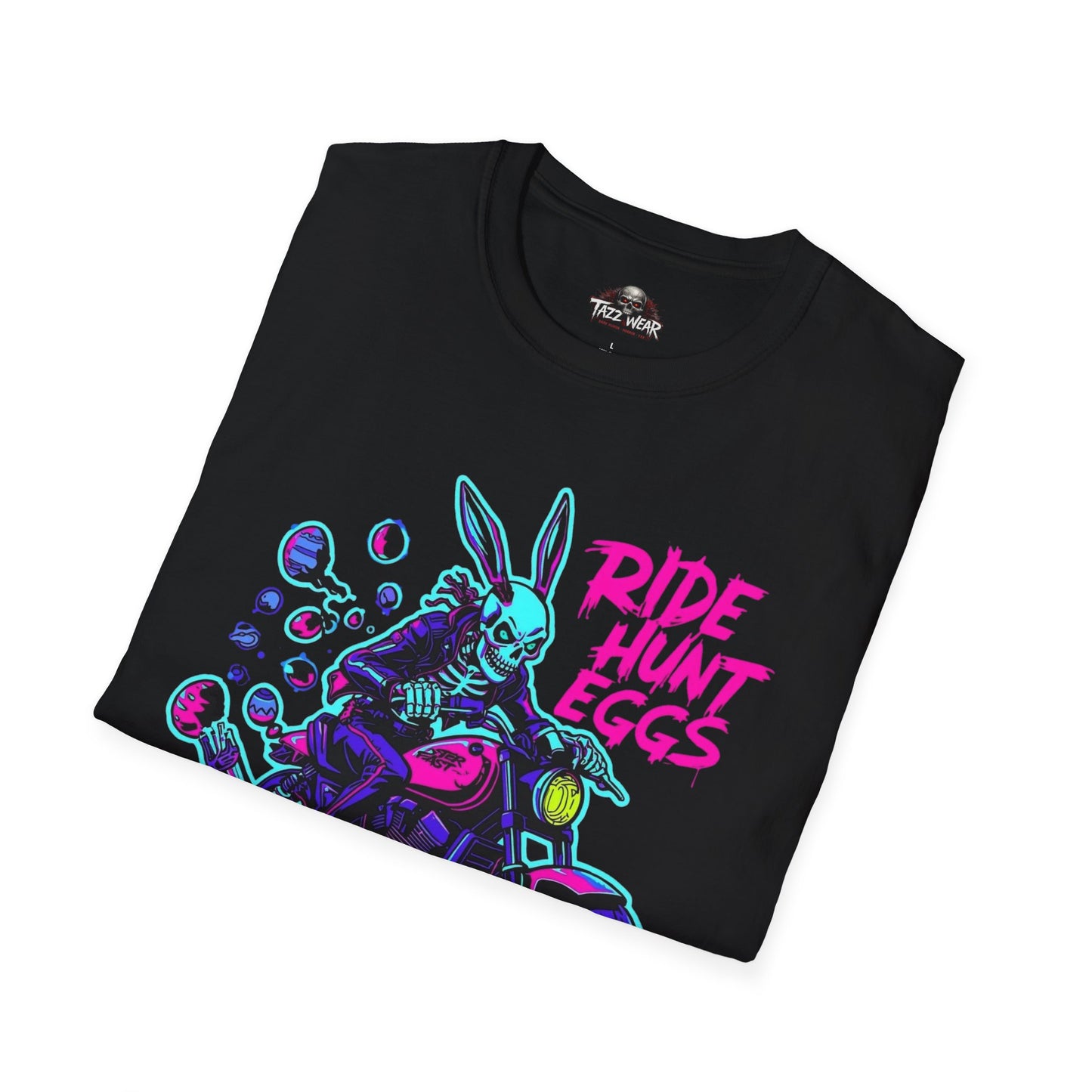 Tazz Wear - Ride Hunt Eggs Motorcycle  — Neon Bunny Biker