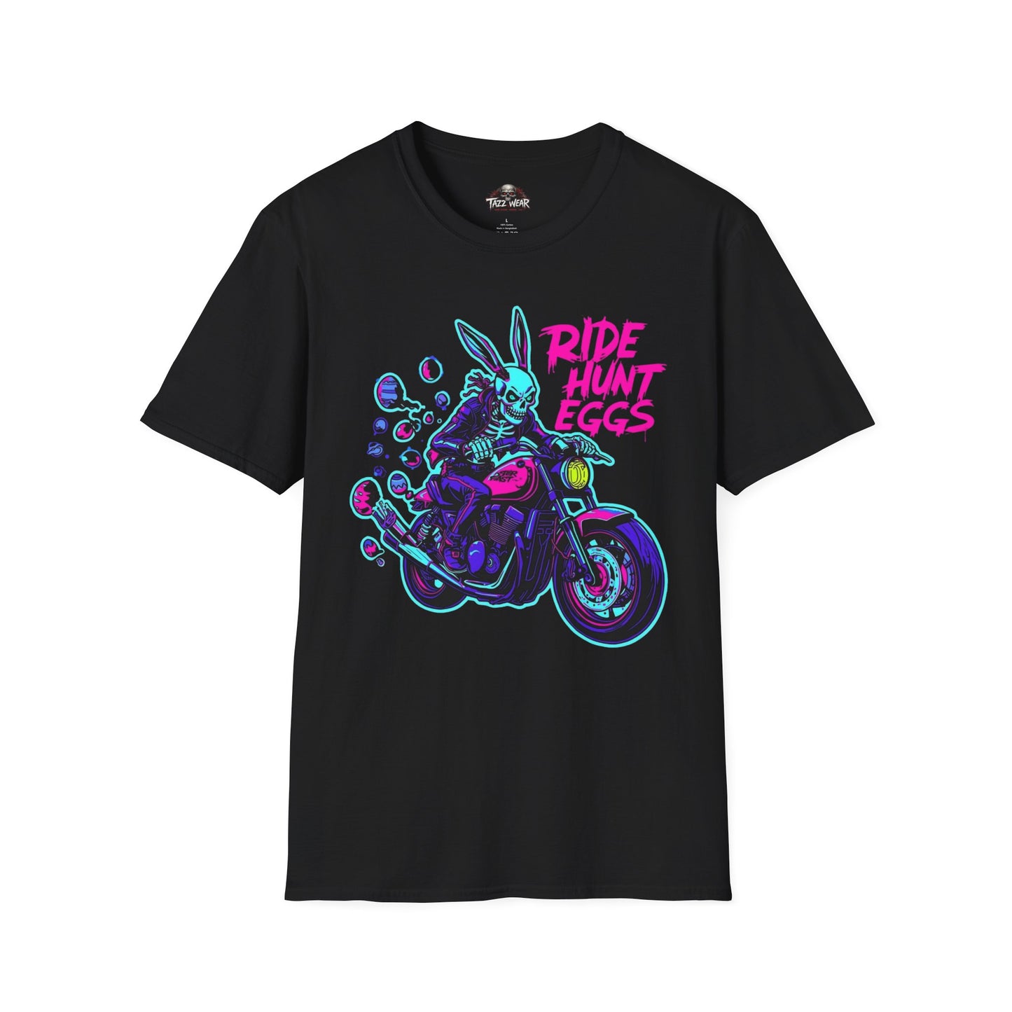 Tazz Wear - Ride Hunt Eggs Motorcycle Rabbit T‑Shirt - Flourescent colours