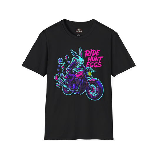 Tazz Wear - Ride Hunt Eggs Motorcycle Rabbit T‑Shirt - Flourescent colours