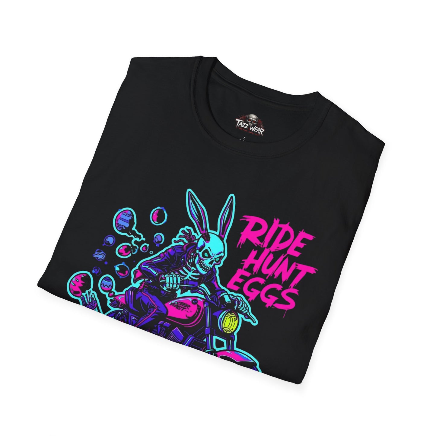Tazz Wear - Ride Hunt Eggs Motorcycle Rabbit T‑Shirt - Flourescent colours