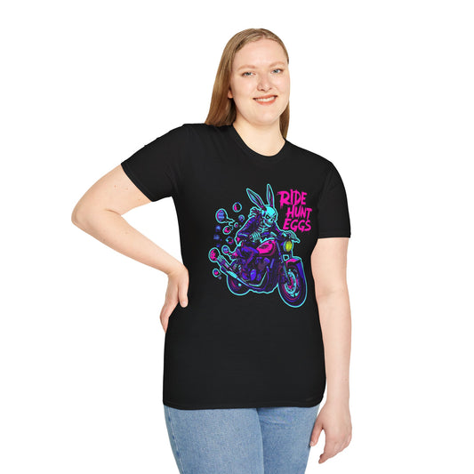 Tazz Wear - Ride Hunt Eggs Motorcycle  — Neon Bunny Biker